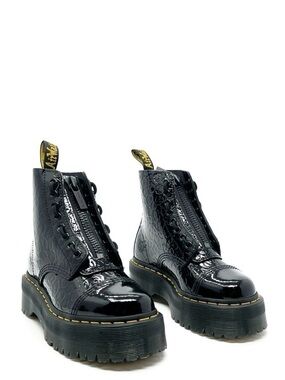 New Dr. Martens Sinclair Lamper Leopard Black Patent Ankle Boots Size 6 Docs dm